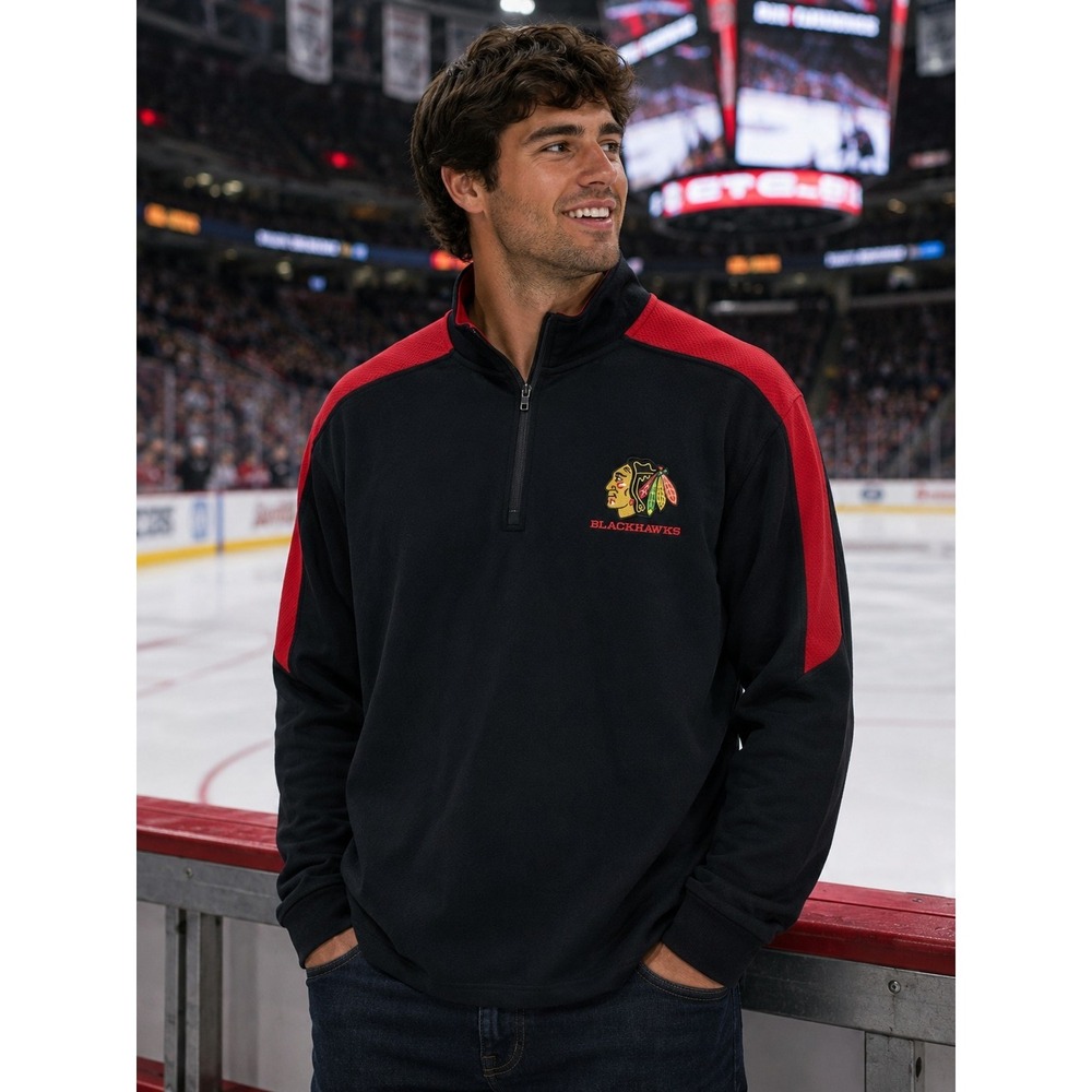 NHL CHICAGO BLACKHAWKS Men's Medium 1/4 Zip Pullover Hockey -1008